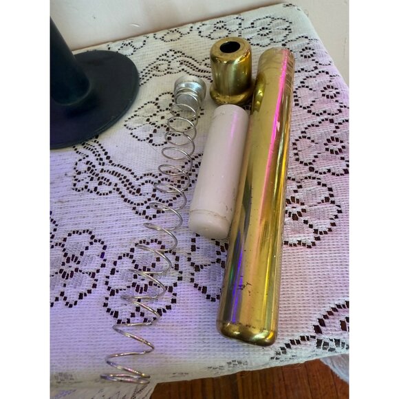 Vintage MCM Iron Spring Loaded Candle Holder Glass Shade - Picture 3 of 13